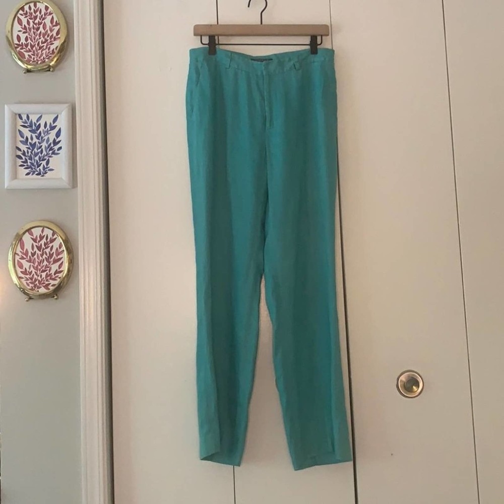 Vintage Turquoise Linen Lauren Ralph Lauren Pants Size 8